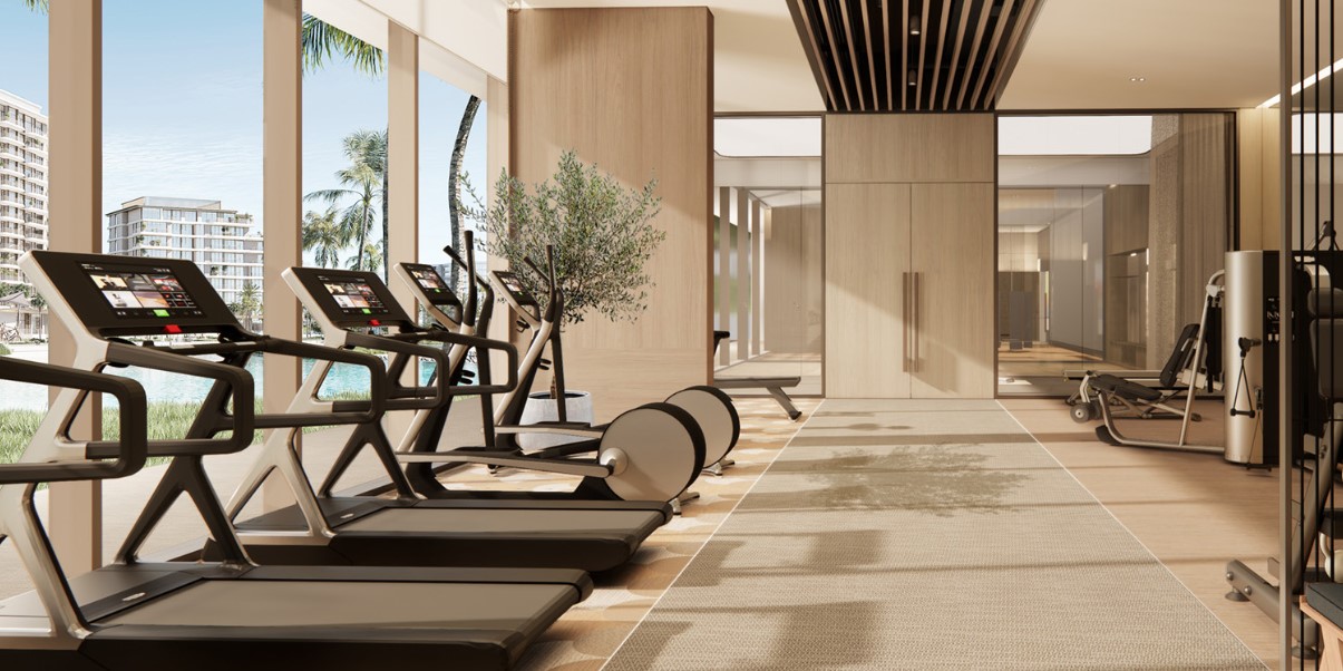 Bay Grove fitness centre overlooking the pool